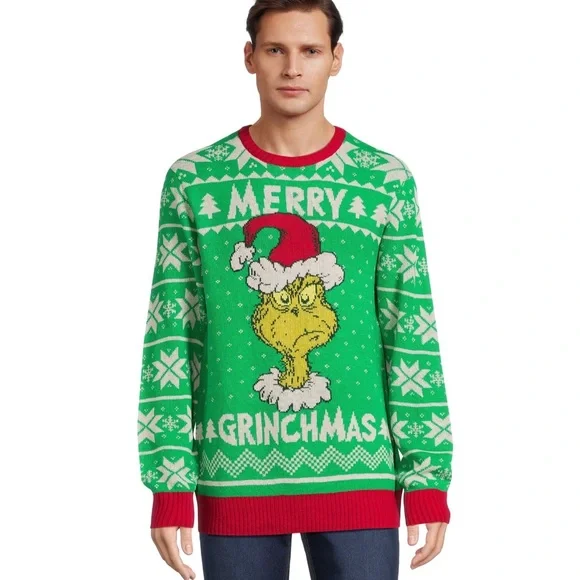 Dr. Seuss The Grinch Men's Merry Grinchmas Ugly Christmas Sweater NWT - Picture 1 of 4